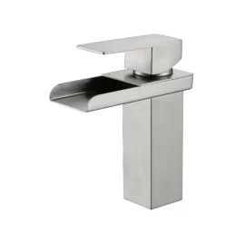 Stainless Steel Waterfall Mixer Wide Flat Spout Hot and Cold Water Basin Faucet